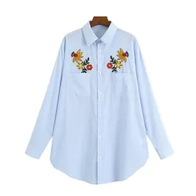 FLORAL EMBROIDERY STRIPED SHIRT