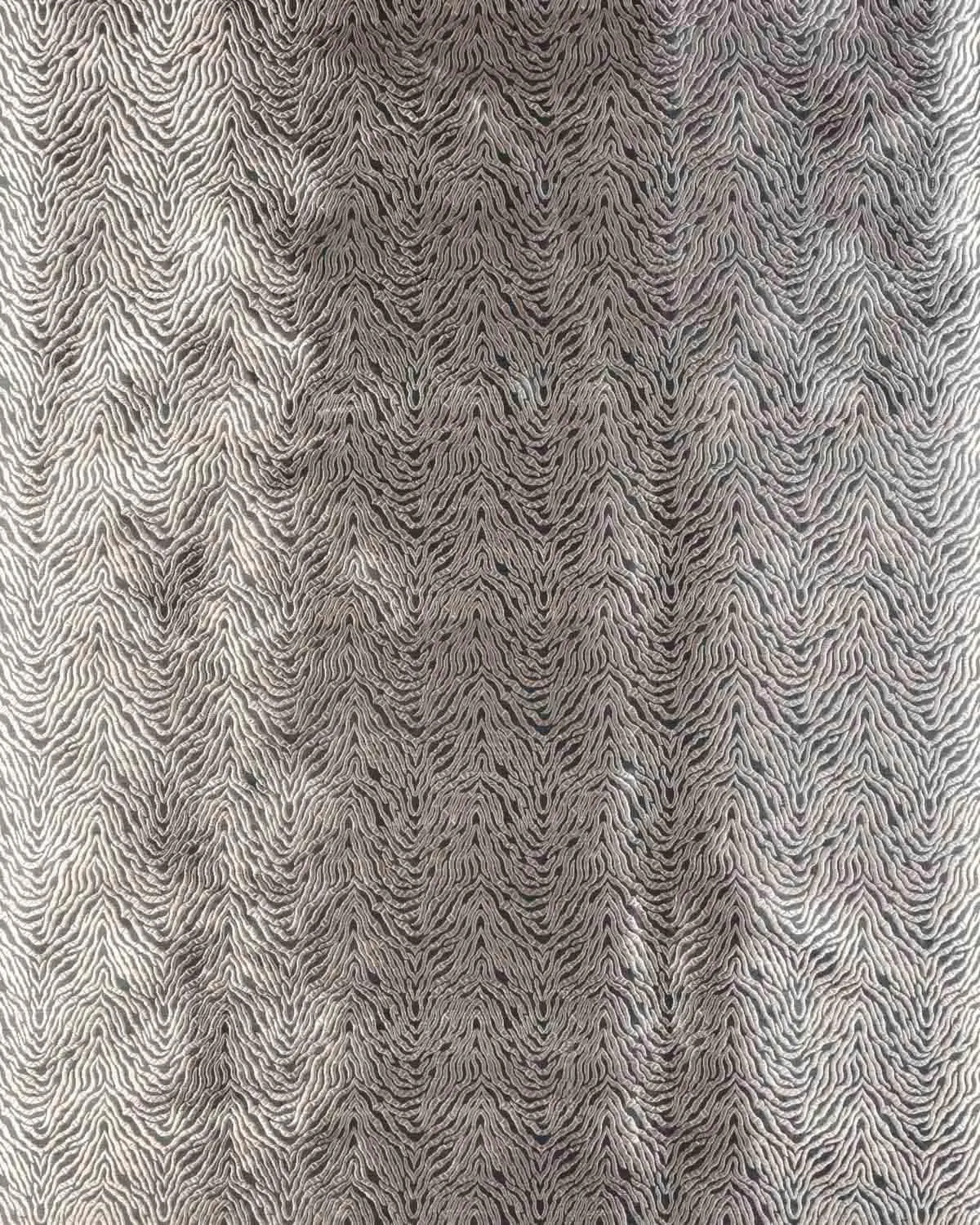 Gray Banarasi Silver Zari Tiger Stripes Brocade Handwoven Katan Silk Fabric
