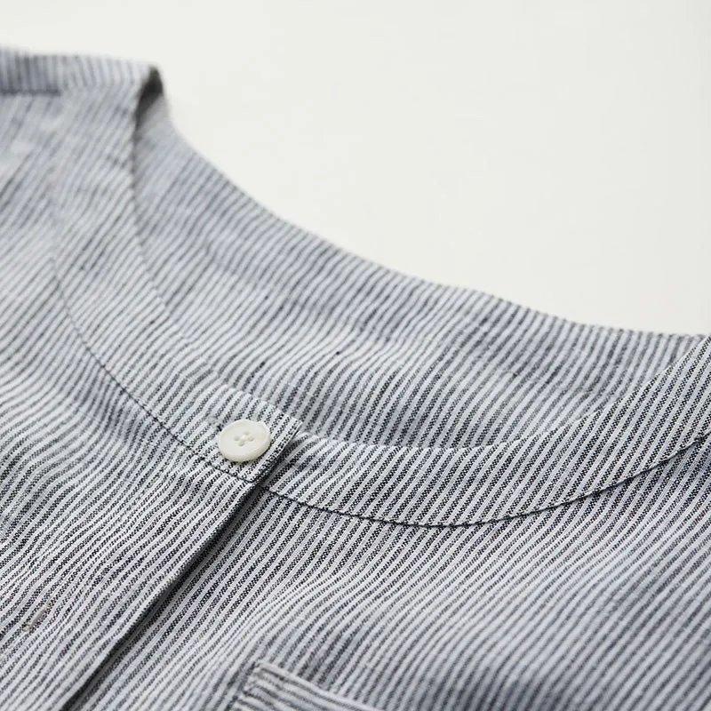 Grey Linen Women Dresses  3/4 Sleeves V Neck Spring Summer Women Dresses XH9662
