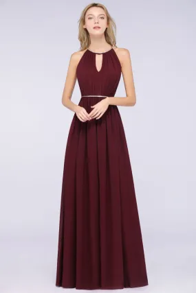 Halter Burgundy Bridesmaid Dress Long with Beadings
