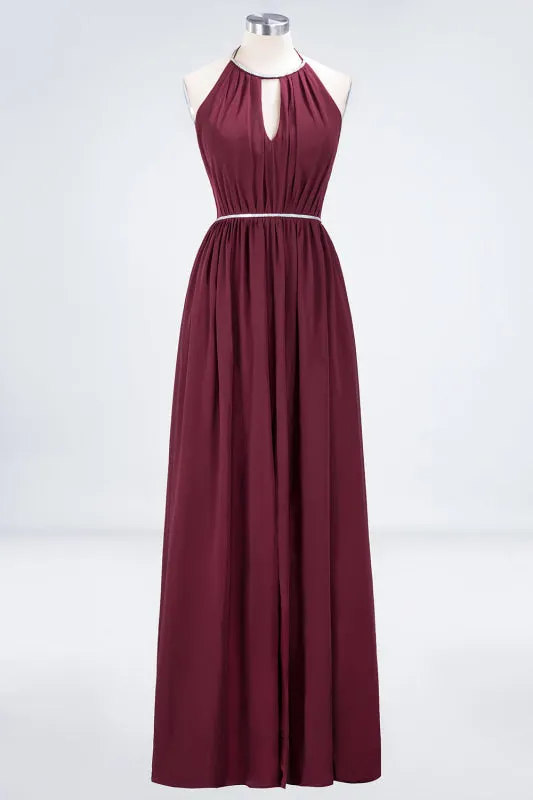 Halter Burgundy Bridesmaid Dress Long with Beadings
