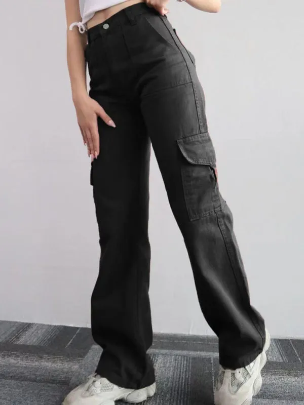 Isabella Versatile casual pants, mid-rise three-dimensional pocket trousers, waist-cinching overalls