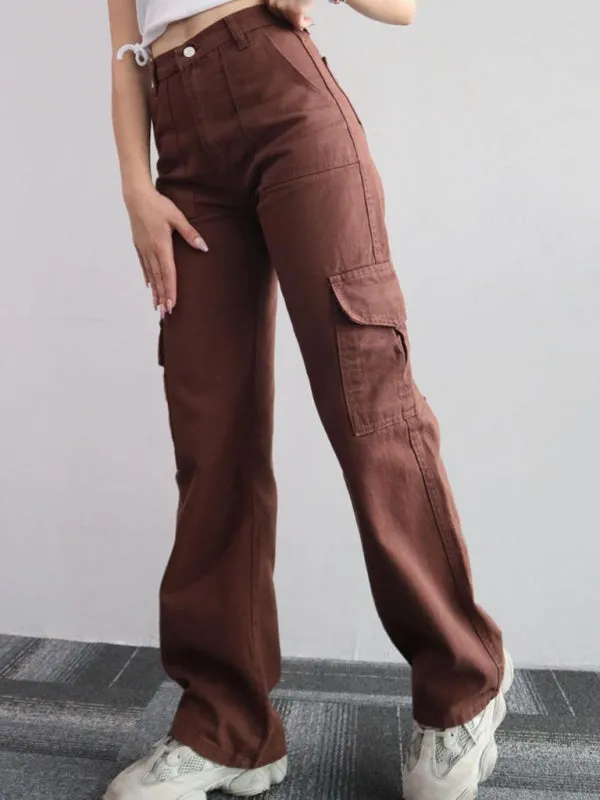 Isabella Versatile casual pants, mid-rise three-dimensional pocket trousers, waist-cinching overalls