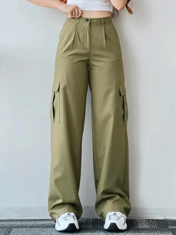 Isabella Versatile casual pants, mid-rise three-dimensional pocket trousers, waist-cinching overalls