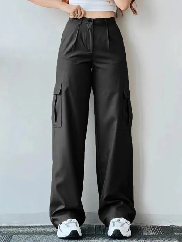 Isabella Versatile casual pants, mid-rise three-dimensional pocket trousers, waist-cinching overalls
