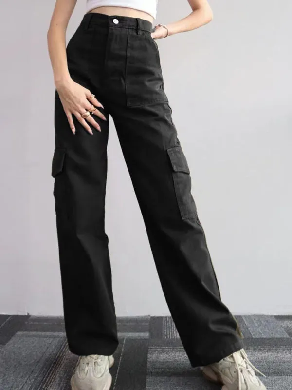 Isabella Versatile casual pants, mid-rise three-dimensional pocket trousers, waist-cinching overalls