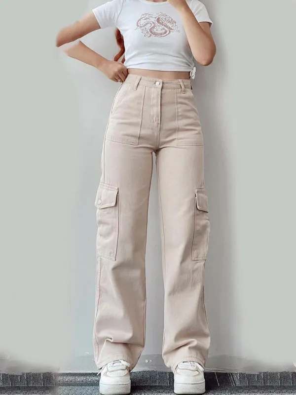 Isabella Versatile casual pants, mid-rise three-dimensional pocket trousers, waist-cinching overalls