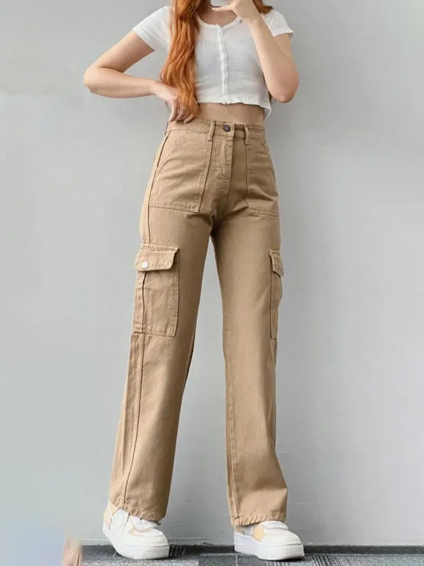 Isabella Versatile casual pants, mid-rise three-dimensional pocket trousers, waist-cinching overalls