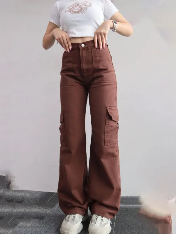 Isabella Versatile casual pants, mid-rise three-dimensional pocket trousers, waist-cinching overalls