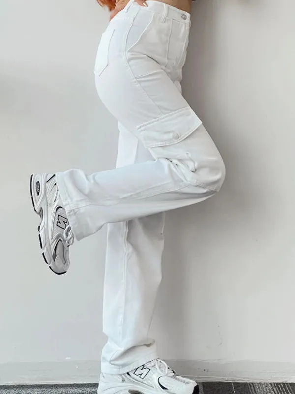 Isabella Versatile casual pants, mid-rise three-dimensional pocket trousers, waist-cinching overalls