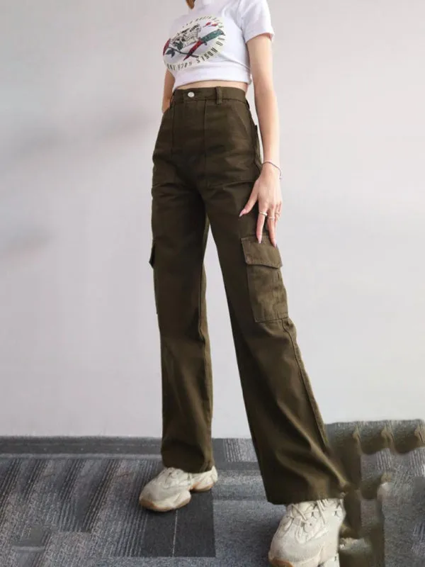 Isabella Versatile casual pants, mid-rise three-dimensional pocket trousers, waist-cinching overalls