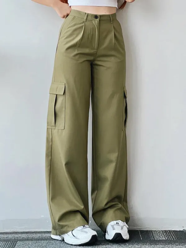 Isabella Versatile casual pants, mid-rise three-dimensional pocket trousers, waist-cinching overalls