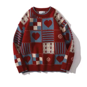 Japanese Retro Plaid Round Neck Sweater