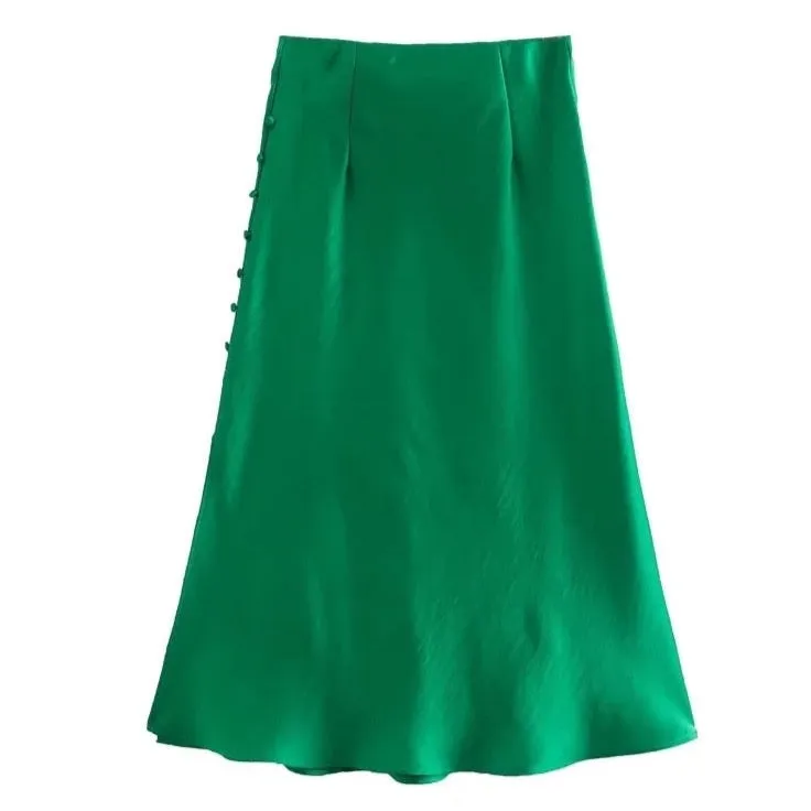 Jayne Satin Side Slit Midi Skirts