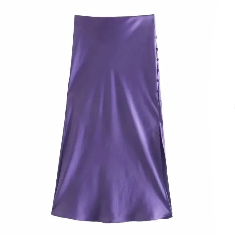 Jayne Satin Side Slit Midi Skirts