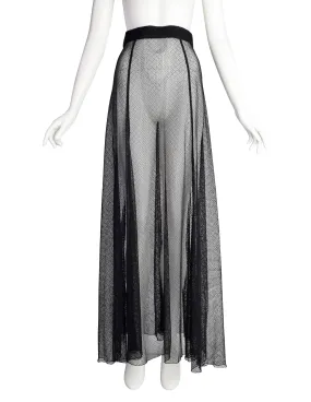 Karl Lagerfeld Vintage 1990s Black Sheer Intricate Mesh Net Full Length Skirt