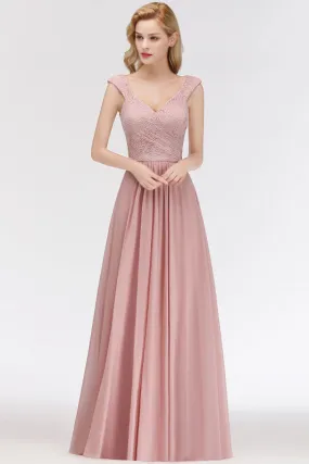 Lace Chiffon A-line Modest Dusty Pink Bridesmaid Dress