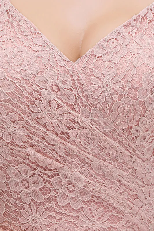 Lace Chiffon A-line Modest Dusty Pink Bridesmaid Dress
