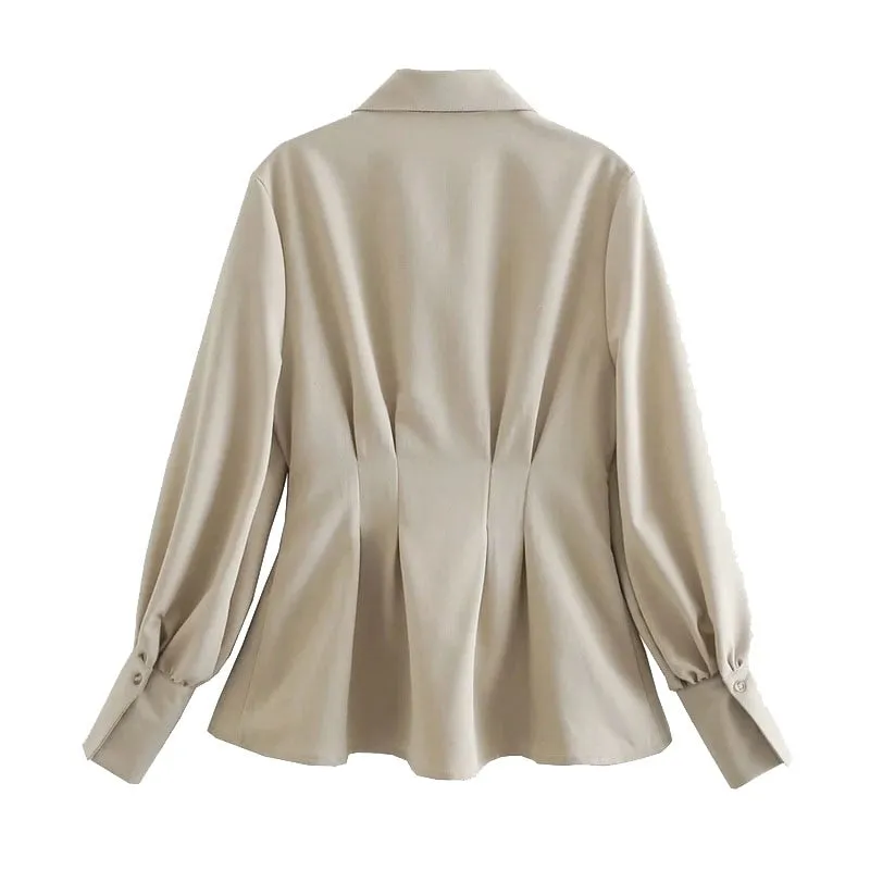 LANTERN SLEEVE PLEATED BLOUSE