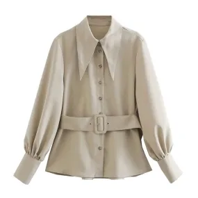 LANTERN SLEEVE PLEATED BLOUSE
