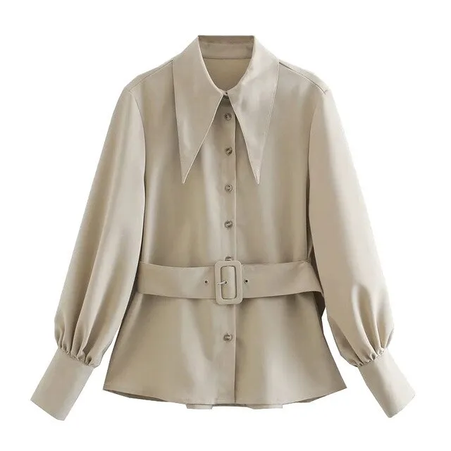 LANTERN SLEEVE PLEATED BLOUSE