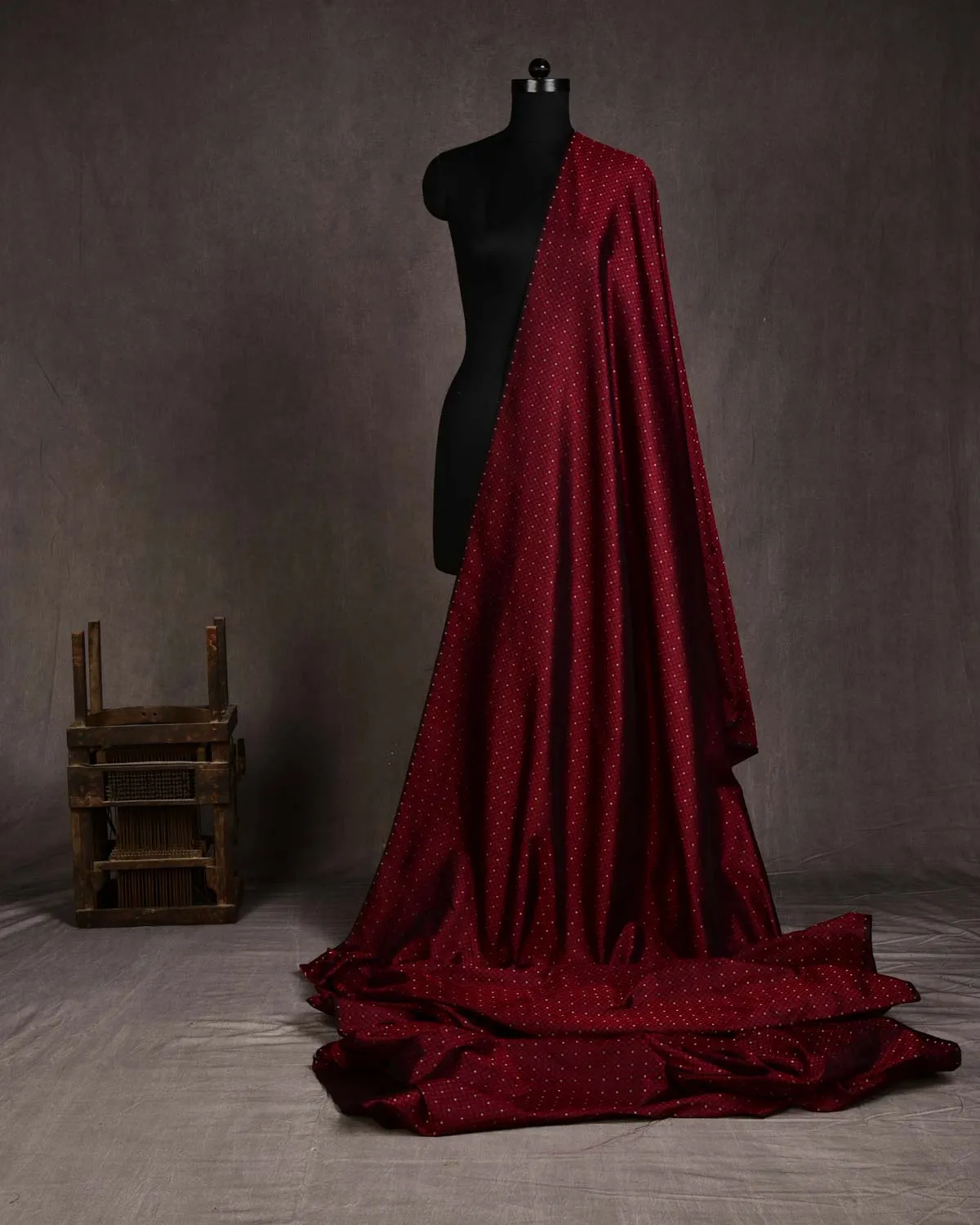 Maroon Banarasi Tanchoi Brocade Handwoven Katan Silk Fabric with Zari Buti