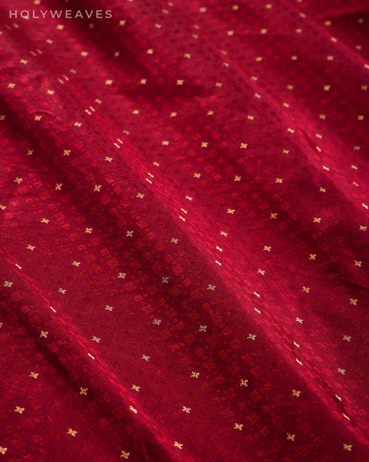 Maroon Banarasi Tanchoi Brocade Handwoven Katan Silk Fabric with Zari Buti