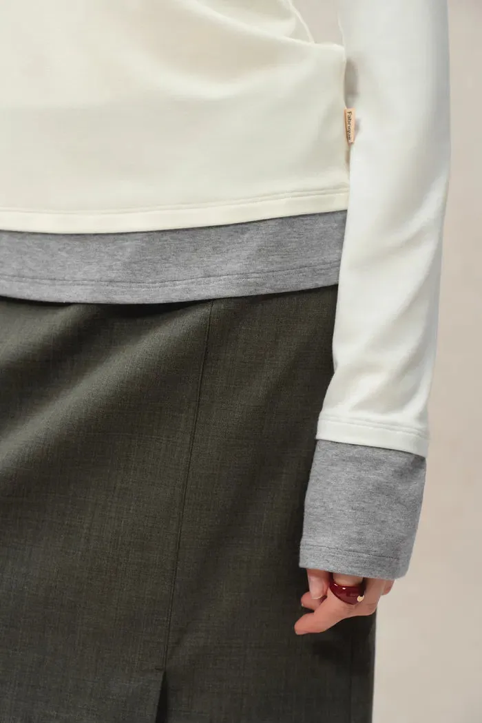 Maya White and Grey Layered Look Block Top in Tencel-Merino Tech