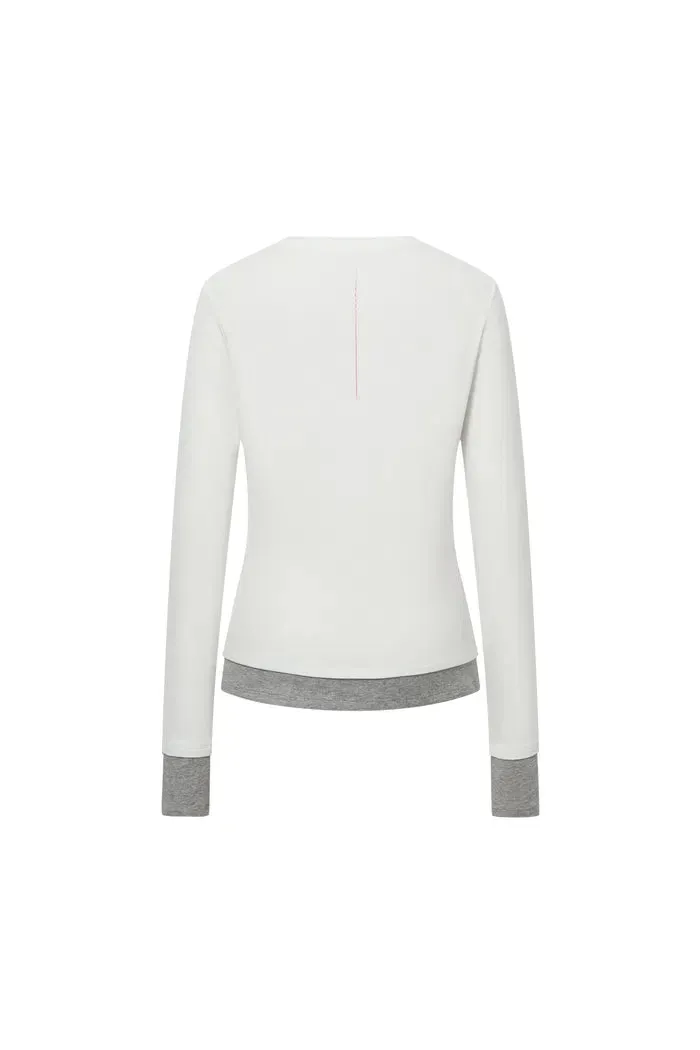 Maya White and Grey Layered Look Block Top in Tencel-Merino Tech