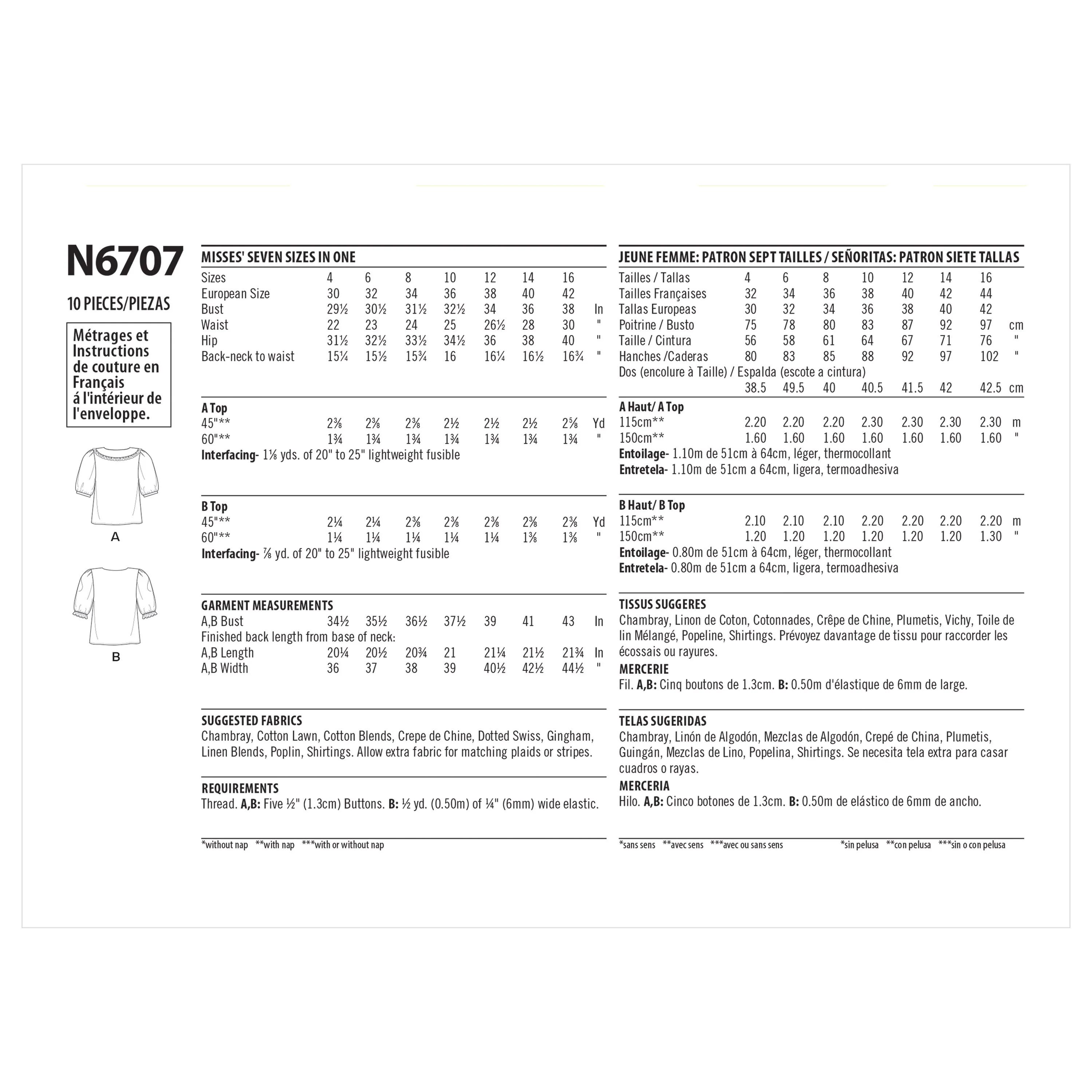 New Look Sewing Pattern N6707 - Misses' Tops