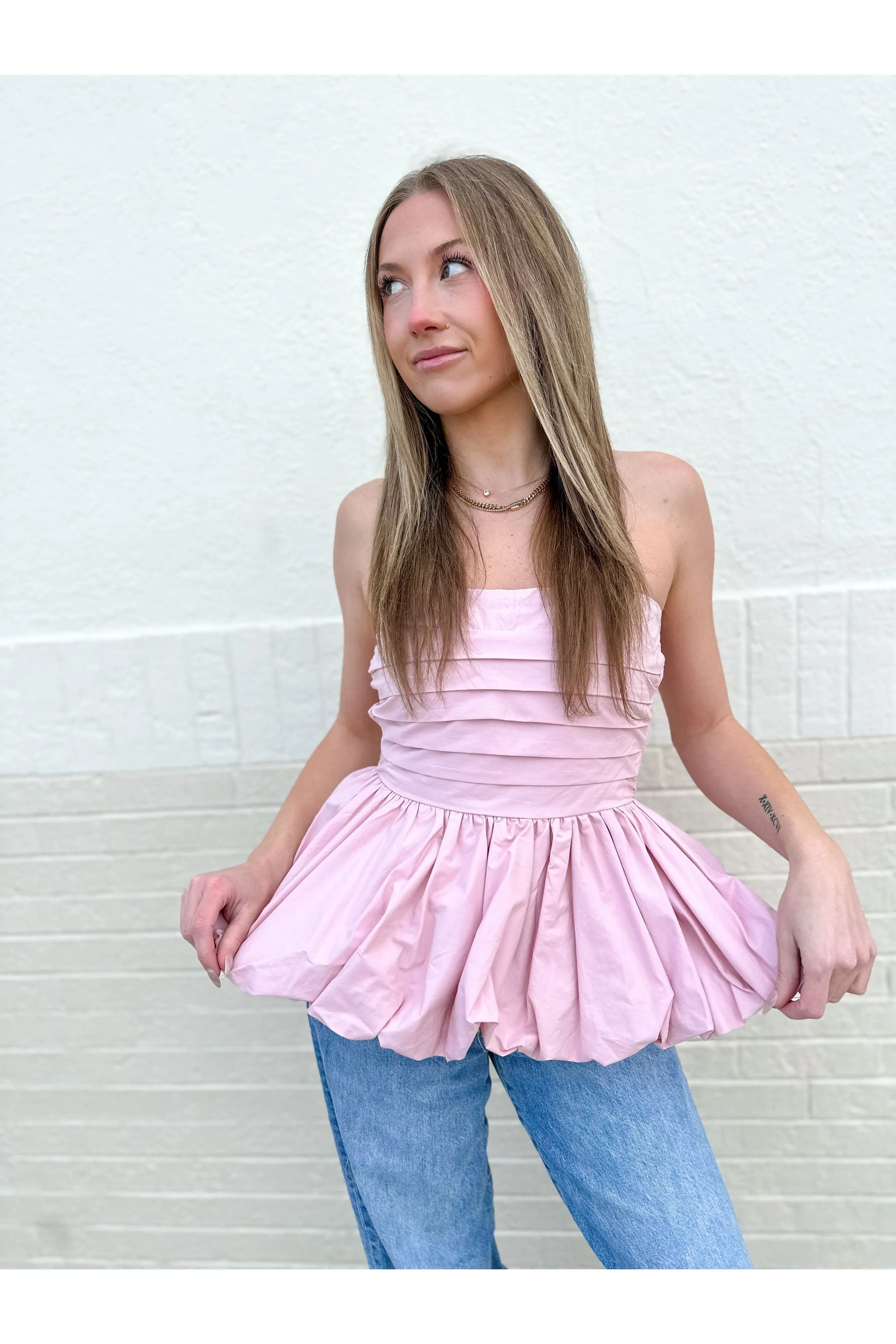 Paige Bubble Hem Blouse- Pink