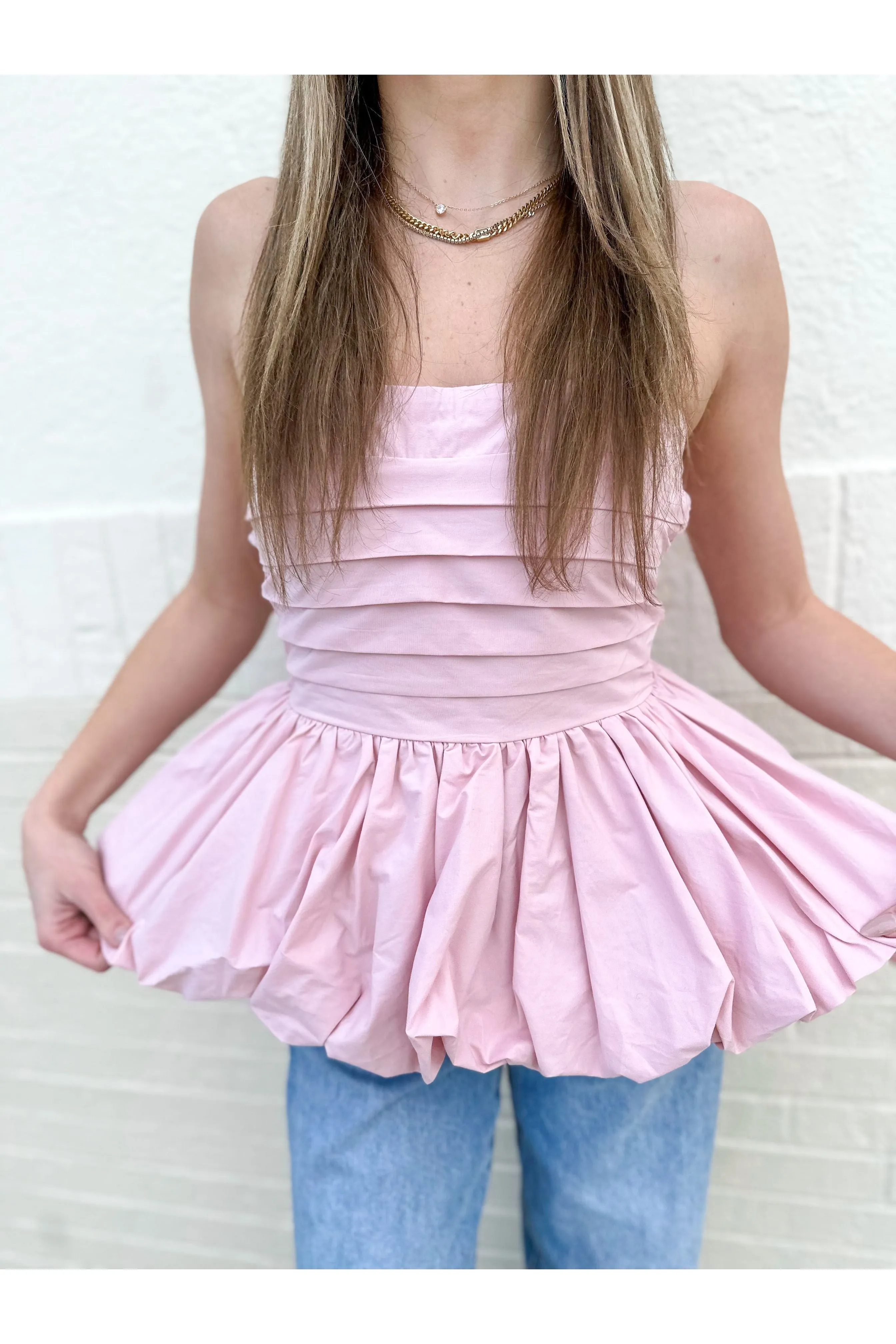Paige Bubble Hem Blouse- Pink