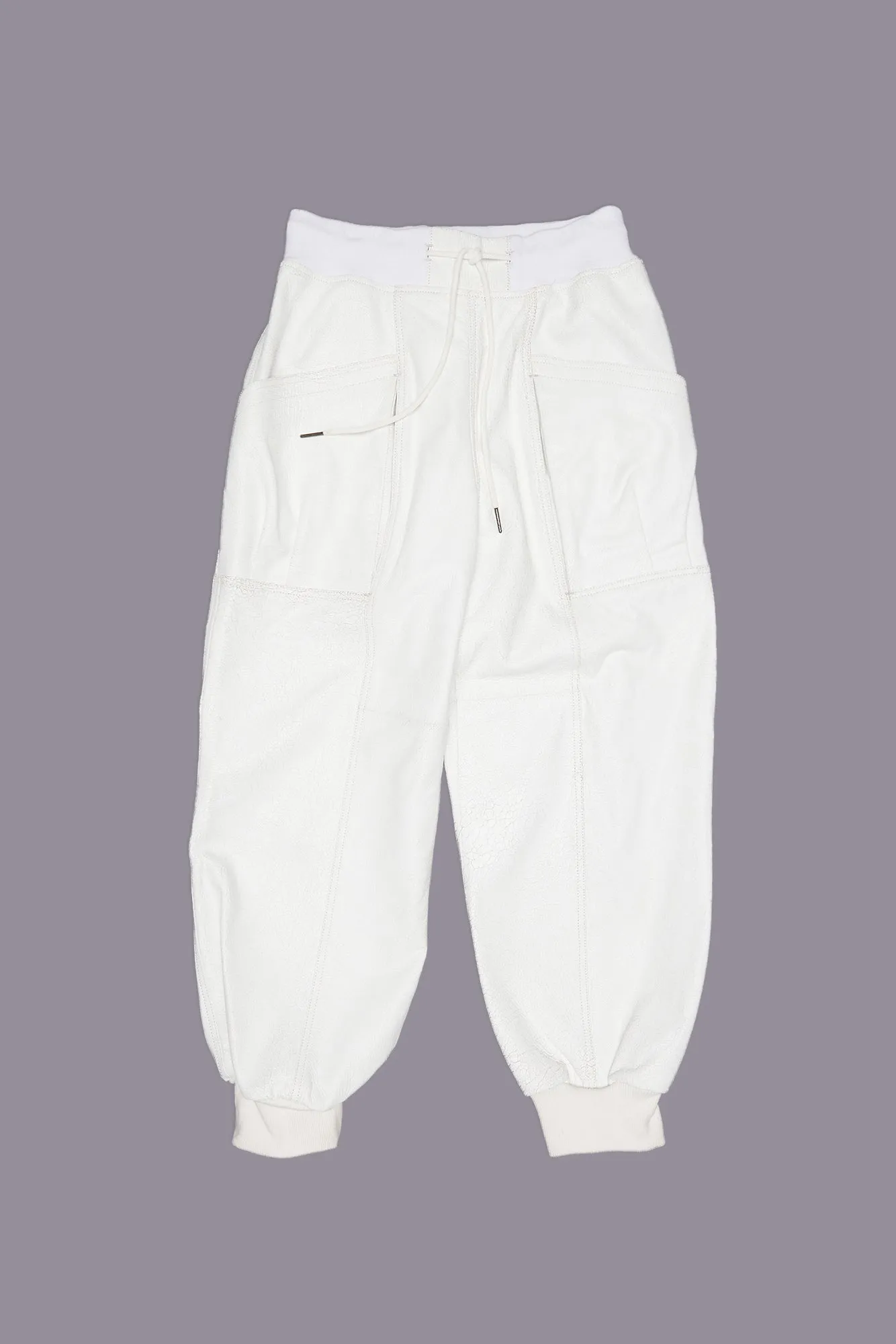 PLEATED POCKET STRAIGHT LEG LEATHER PANT - CRACKLE WHITE