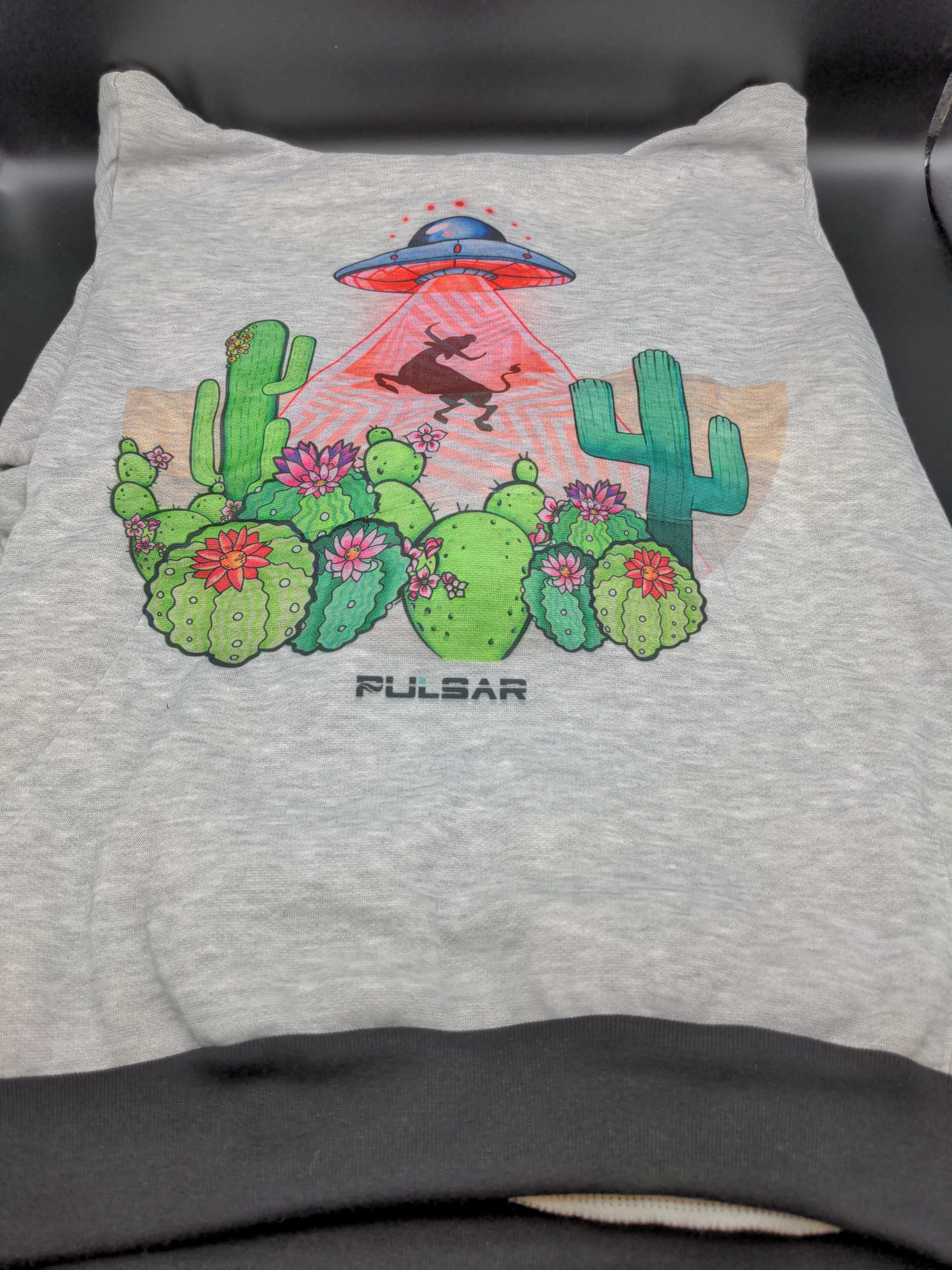 Pulsar Ultra Soft Pullover Hoodie | Psychedelic Cow Abduction | Gray