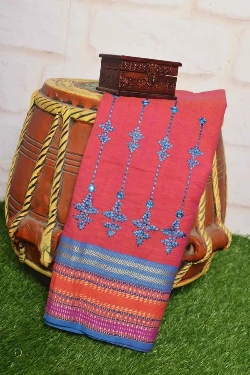 Red Cotton Blouse with Embroidery