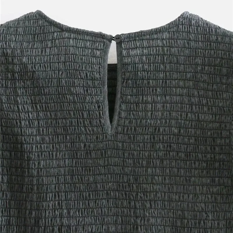 RUFFLE TRIMS SMOCKED CROPPED BLOUSE