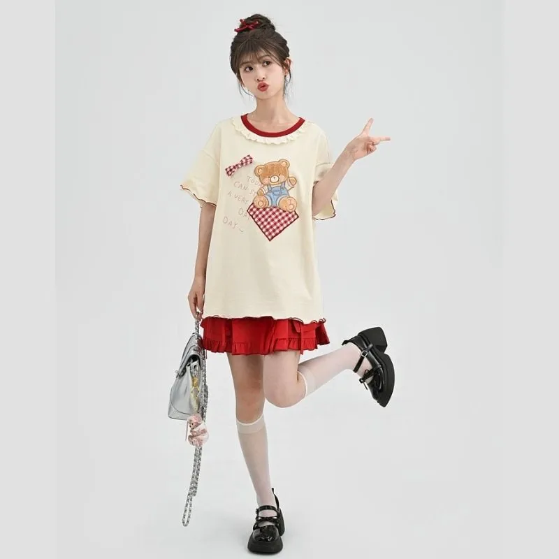 Summer Sweet Girl Style Bow Red Cake Skirt