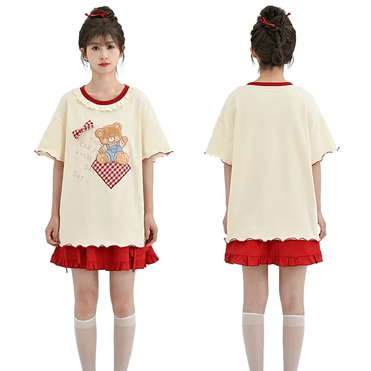 Summer Sweet Girl Style Bow Red Cake Skirt
