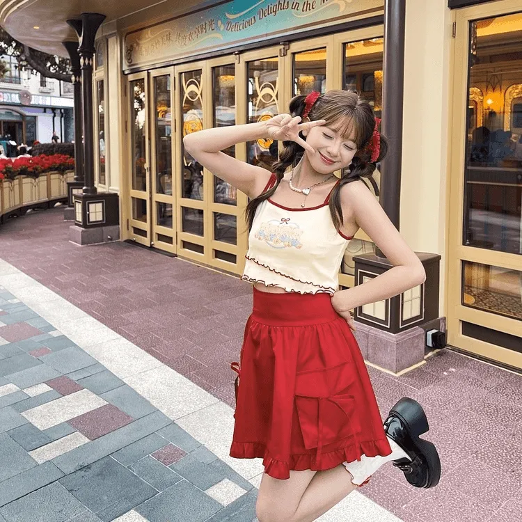 Summer Sweet Girl Style Bow Red Cake Skirt