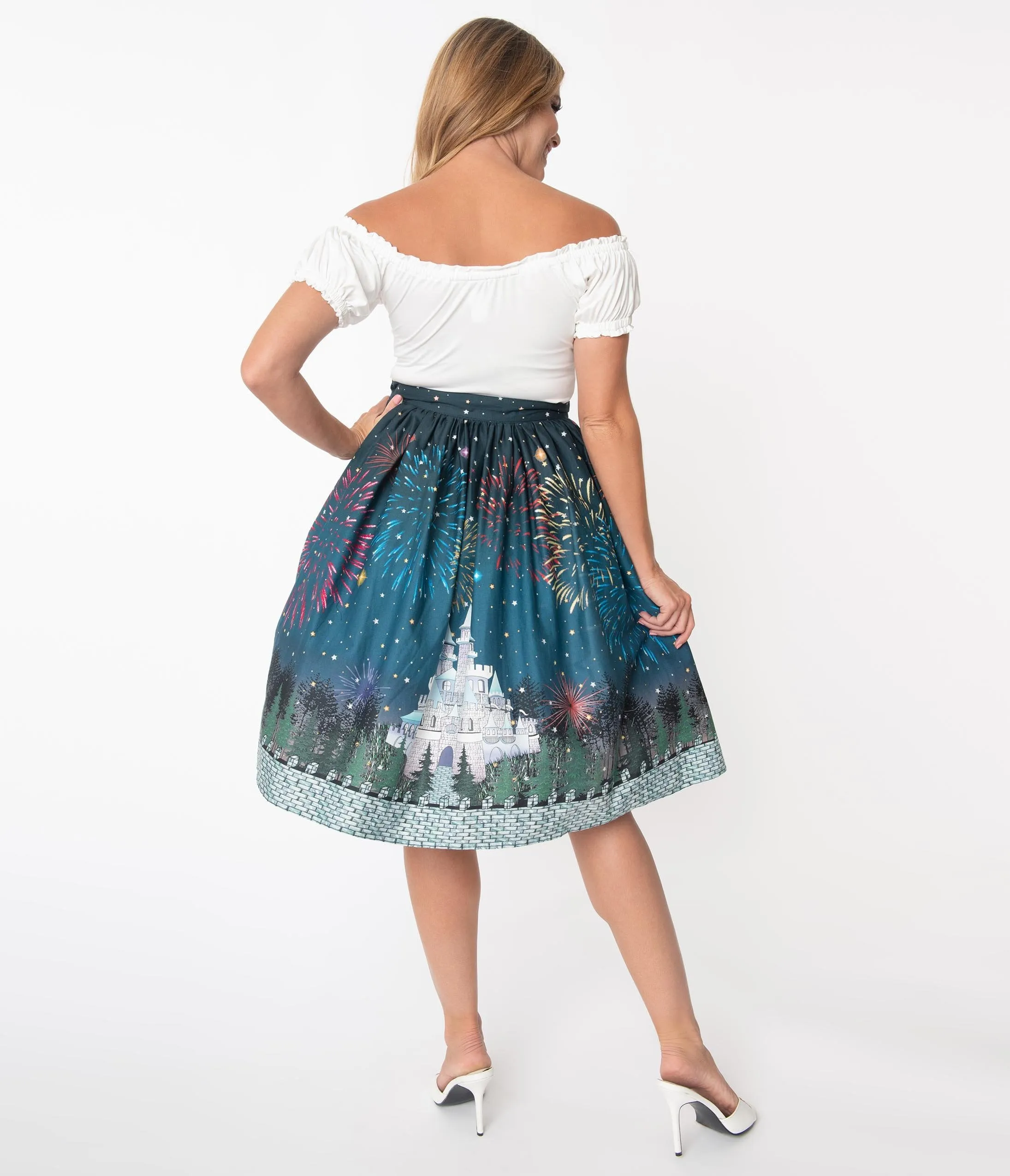 Unique Vintage 1950s Magic Fireworks Show High Waist Swing Skirt