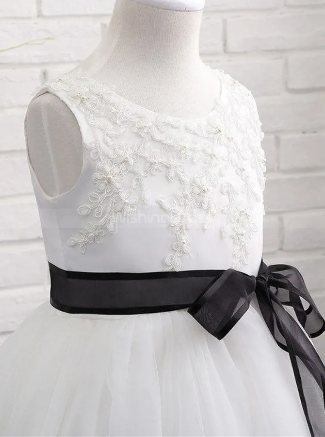White Flower Girl Dresses,Short Flower Girl Dress,Flower Girl Dress with Sash,FD00046