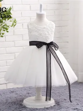 White Flower Girl Dresses,Short Flower Girl Dress,Flower Girl Dress with Sash,FD00046