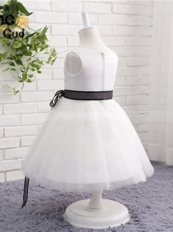 White Flower Girl Dresses,Short Flower Girl Dress,Flower Girl Dress with Sash,FD00046