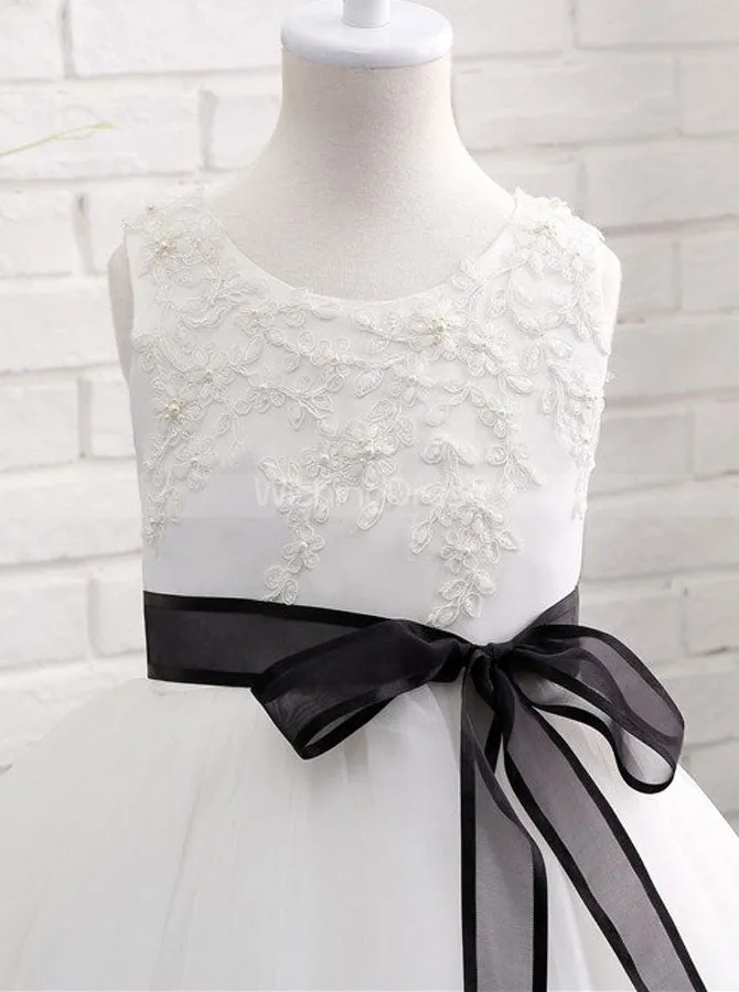 White Flower Girl Dresses,Short Flower Girl Dress,Flower Girl Dress with Sash,FD00046
