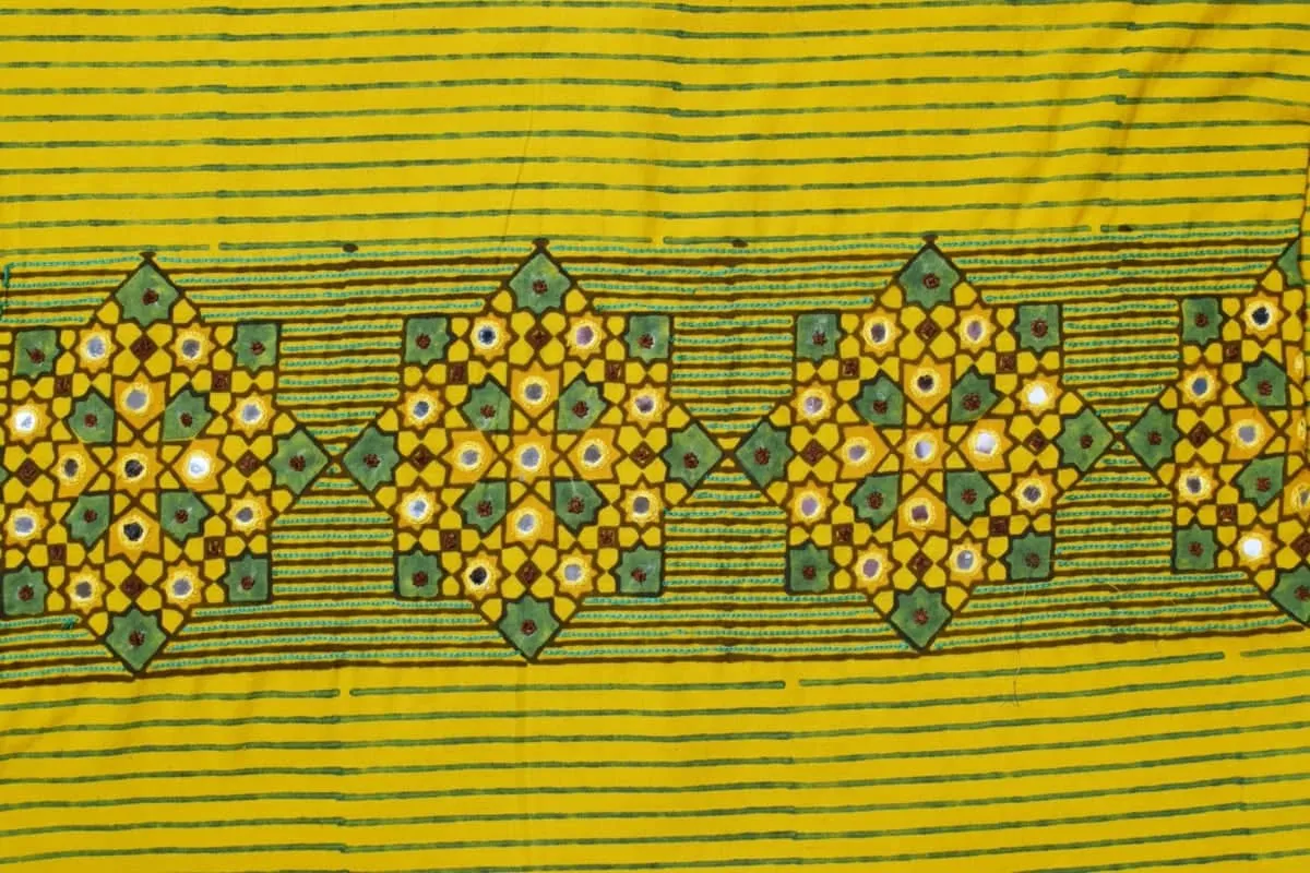 Yellow Ajrakh Blouse with Embroidery